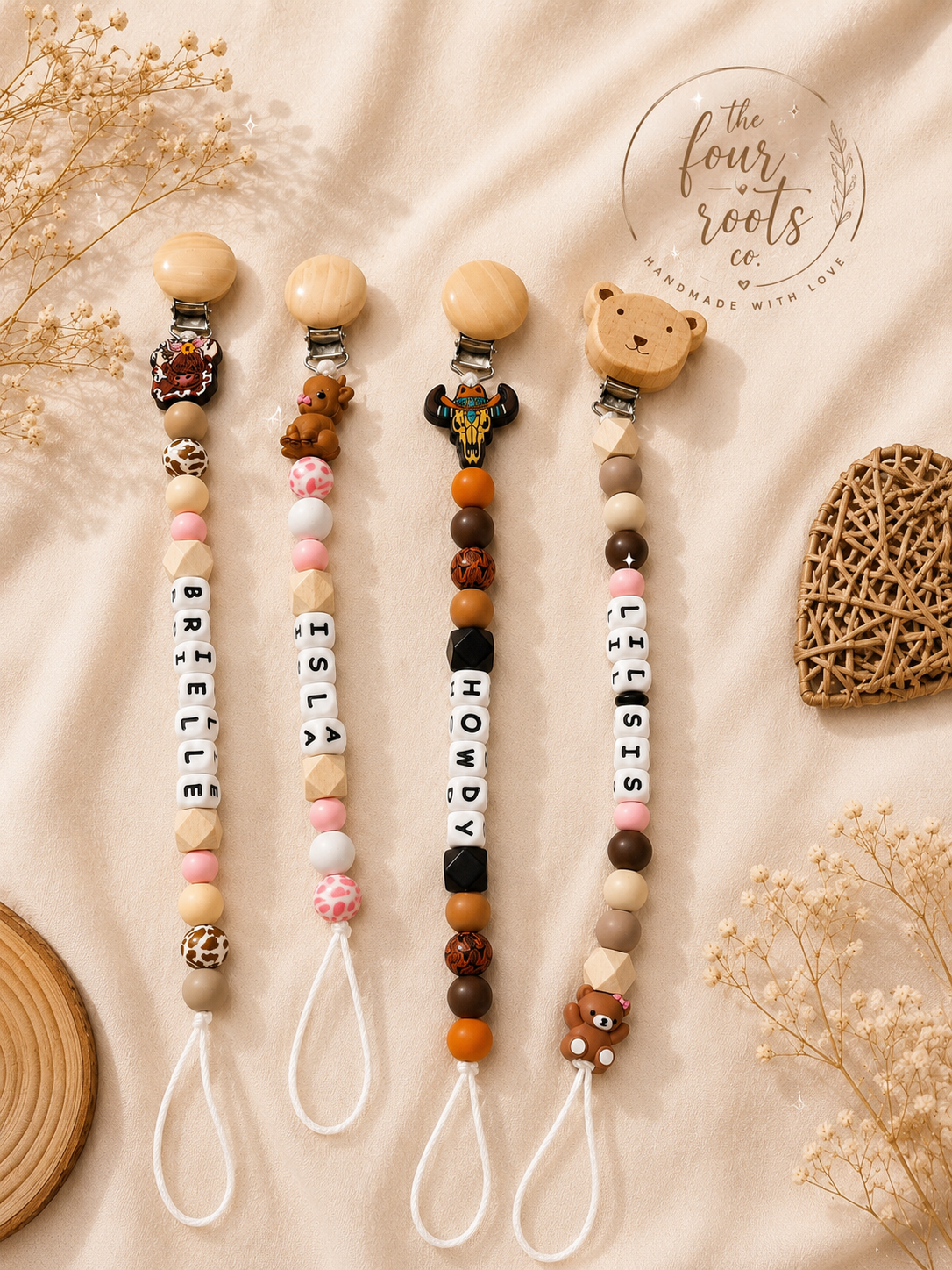 Personalized Baby Name Paci Clip | Custom Silicone or Wooden Beads