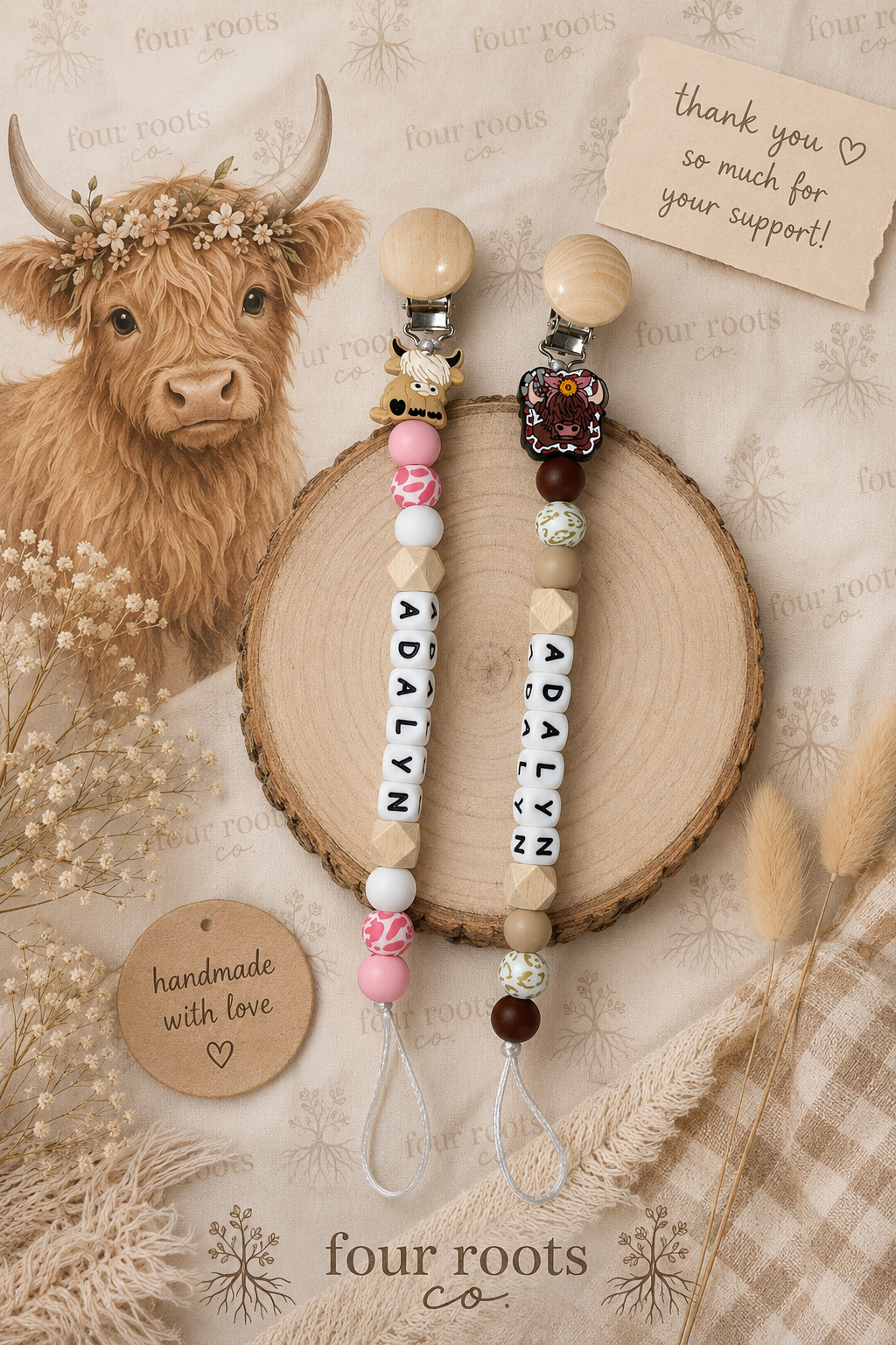 Personalized Baby Name Paci Clip | Custom Silicone or Wooden Beads